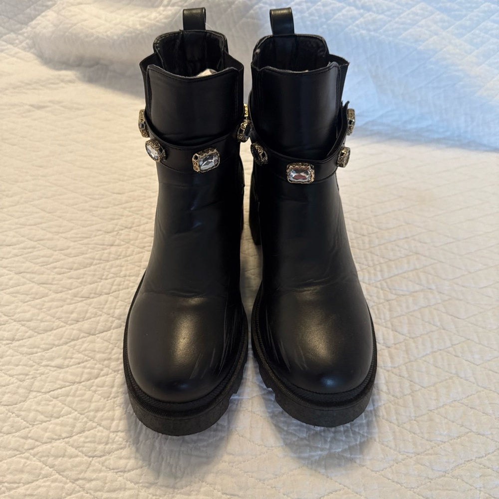 Sugar Black Ankle Boots with Jewel Details